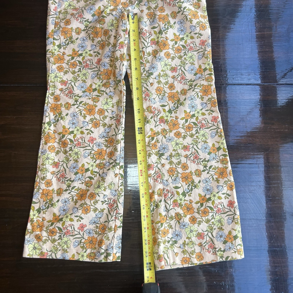Loft Petite Sutton Kick Crop Pants Beige Orange Yellow Floral Woman’s 2P Belt - Picture 12 of 16